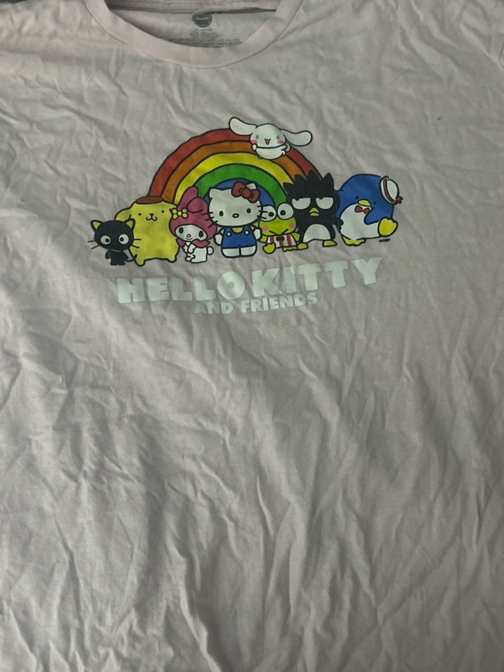 Hello Kitty Pink Short Sleeve Tee with Rainbow & Friends Graphic